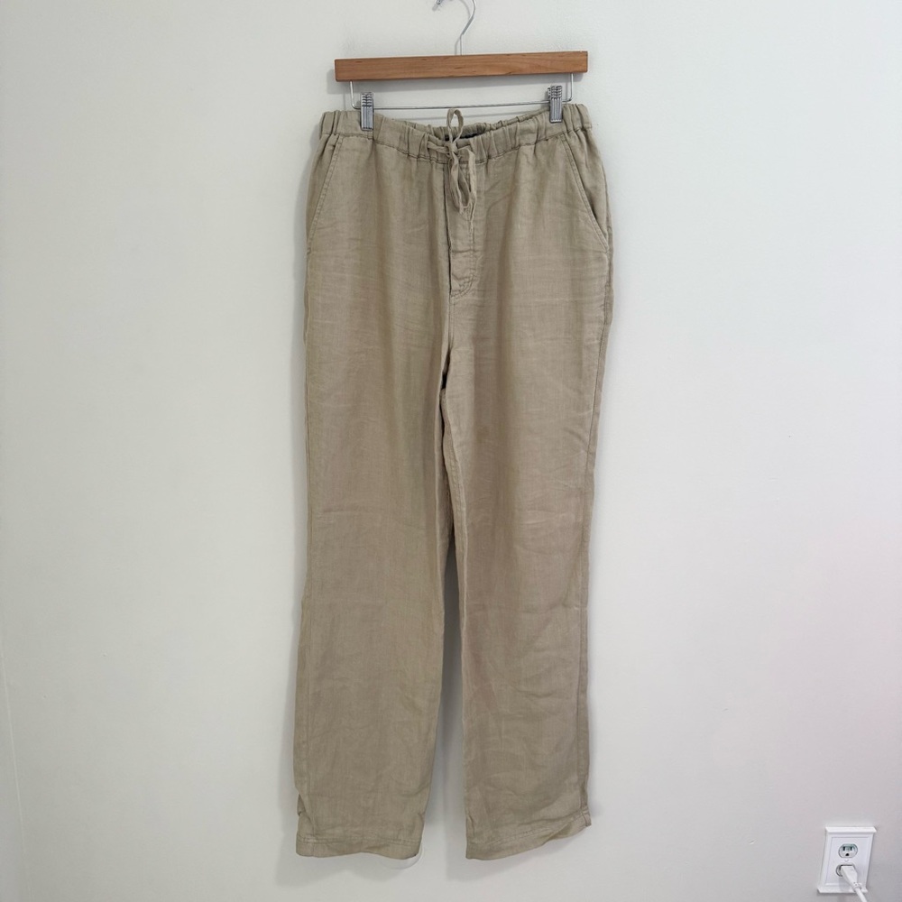 Martin Gordon Tan 100% Linen Straight Leg Pants
